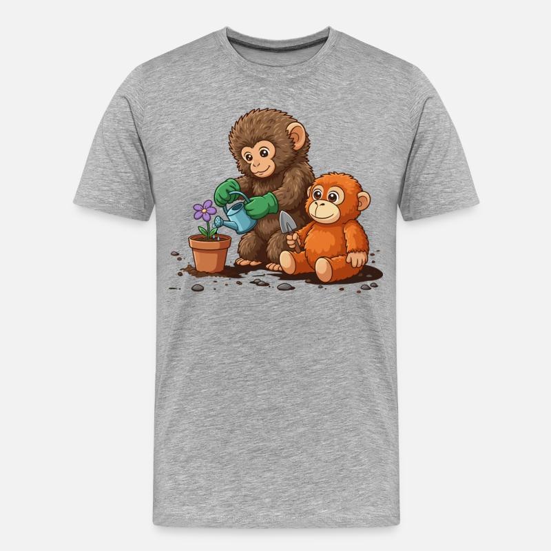 the monkey punch - Affe Gartenarbeit - Männer Premium Bio T-Shirt - Grau meliert