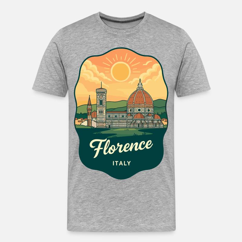 Florence Duomo Retro Sonnenuntergangs-Reiseabzeichen - Männer Premium Bio T-Shirt - Grau meliert