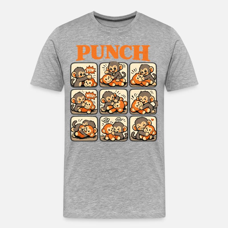 Affe Cooler Punch Süßer Baby Monkey - Männer Premium Bio T-Shirt - Grau meliert