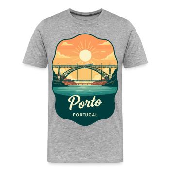 Insigne de voyage rétro du pont Luis de Porto Dom - T-shirt bio Premium Homme - gris chiné - Devant - Damien (186cm)