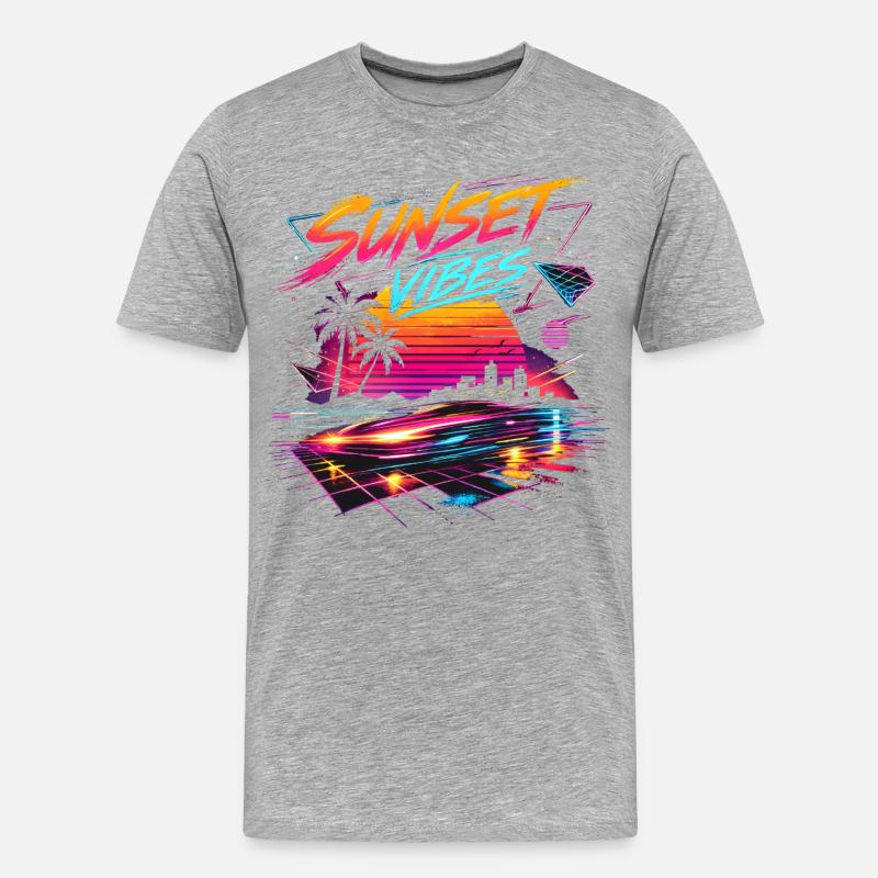 Sunset Vibes 80er Neon Design  - Männer Premium Bio T-Shirt - Grau meliert