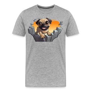 Pug am Felsen beim Sonnenuntergang - Männer Premium Bio T-Shirt - Grau meliert - Vorne - Damien (186cm)