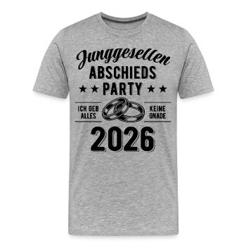 Enterrement de vie de garçon 2026 | Entrez votre nom - T-shirt bio Premium Homme - gris chiné - Devant - Damien (186cm)