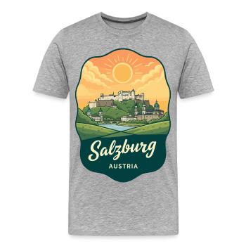 Badge rétro du coucher de soleil de la forteresse de Salzbourg - T-shirt bio Premium Homme - gris chiné - Devant - Damien (186cm)