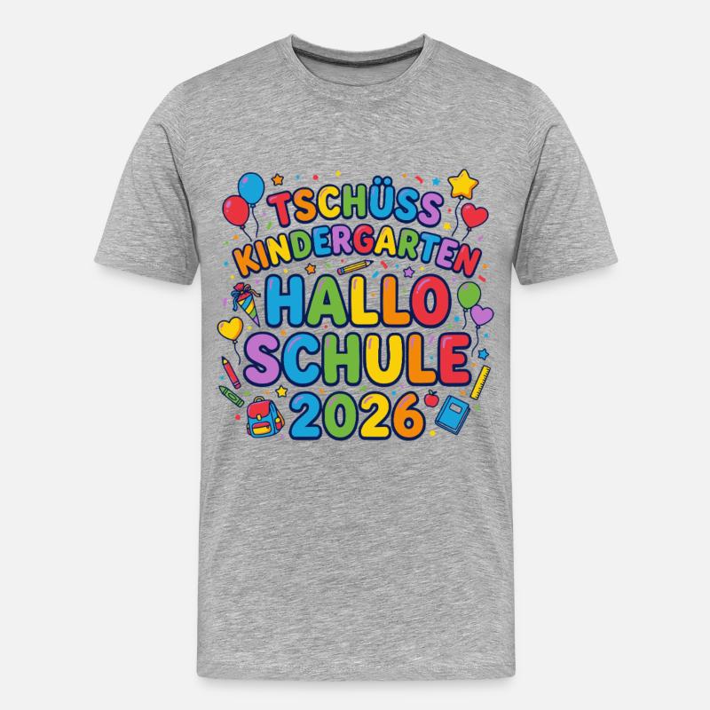 Tschüss Kindergarten Hallo Schule 2026 - Männer Premium Bio T-Shirt - Grau meliert