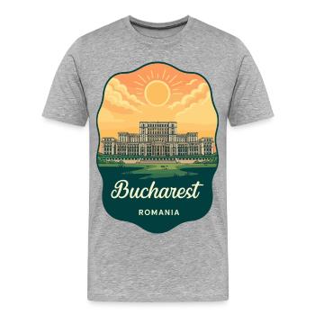 Bukarester Parlament Vintage Sunset Badge - Männer Premium Bio T-Shirt - Grau meliert - Vorne - Damien (186cm)