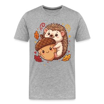 Süßer Igel mit Eichel Herbst - Männer Premium Bio T-Shirt - Grau meliert - Vorne - Damien (186cm)