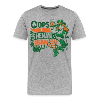 Oops I Shenanigan | Leprechaun St Patrick's Girl - Männer Premium Bio T-Shirt - Grau meliert - Vorne - Damien (186cm)