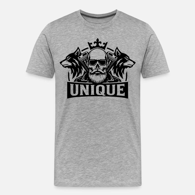 Unique Skull Wolf Biker Design - Männer Premium Bio T-Shirt - Grau meliert