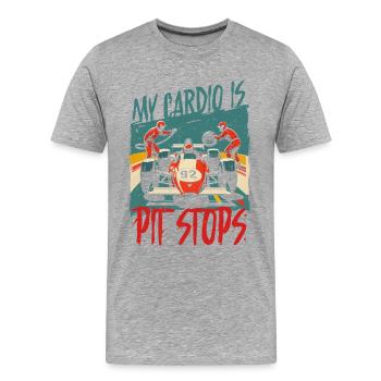 Course automobile, sport automobile, mon cardio, ce sont les arrêts aux stands - T-shirt bio Premium Homme - gris chiné - Devant - Damien (186cm)