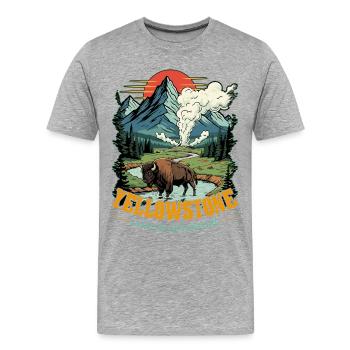 Land Of Adventure Yellowstone National Park - Men's Premium Organic T-Shirt - heather grey - Front - Damien (186cm)