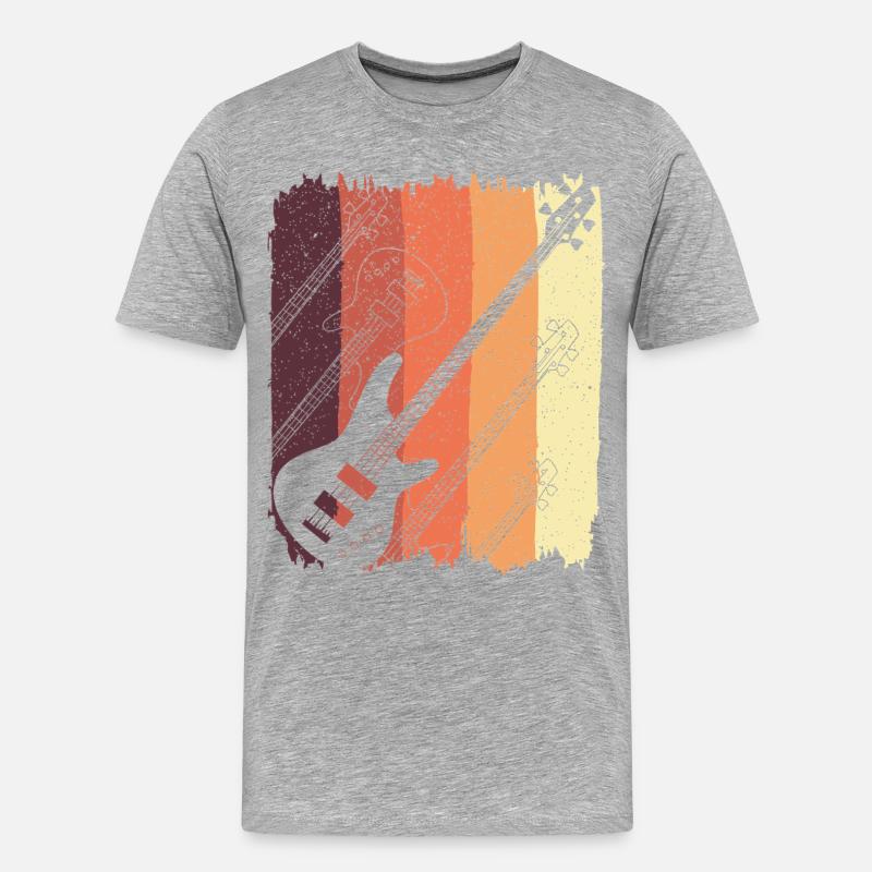 Retro-Gitarre Sunset Stripes - Männer Premium Bio T-Shirt - Grau meliert