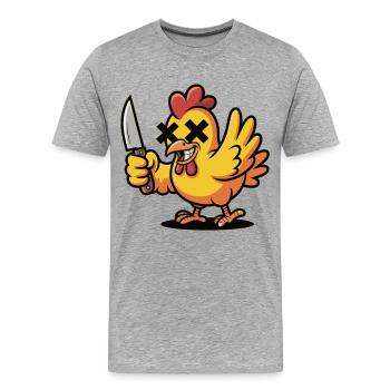 T-shirt poulet fou – Poulet avec couteau - T-shirt bio Premium Homme - gris chiné - Devant - Damien (186cm)