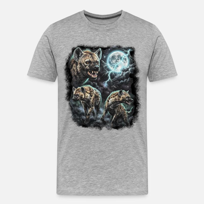 DREI Wilde Hyäne mit Mond Wildlife-Designs - Männer Premium Bio T-Shirt - Grau meliert