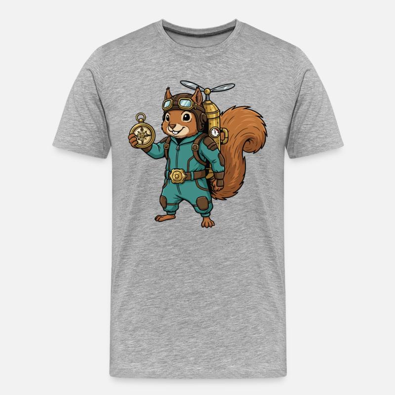 Squirrel Steampunk Aviator Jetpack-Kompass - Männer Premium Bio T-Shirt - Grau meliert