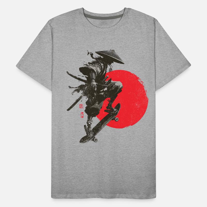 Silhouette eines Samurai-Skaters mit roter Sonne Männer Premium Bio T-Shirt