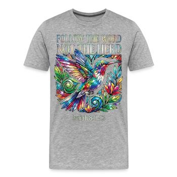 Follow The Word Not The Herd Hummingbird - Men's Premium Organic T-Shirt - heather grey - Front - Damien (186cm)