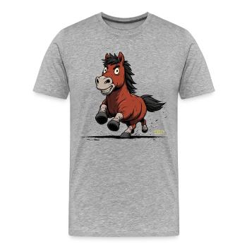 Caricature du poney qui court - T-shirt bio Premium Homme - gris chiné - Devant - Damien (186cm)