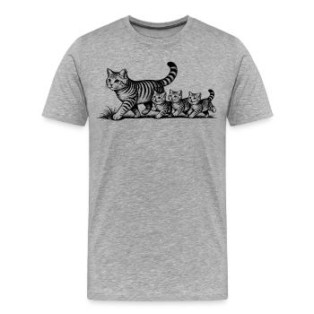Mère chatte avec 3 chatons noirs - T-shirt bio Premium Homme - gris chiné - Devant - Damien (186cm)