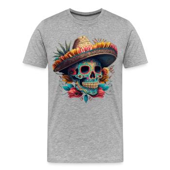 Crâne en sucre vibrant en sombrero - T-shirt bio Premium Homme - gris chiné - Devant - Damien (186cm)