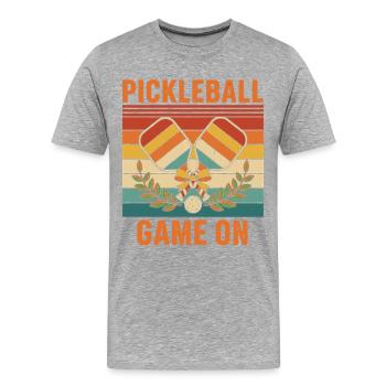 Pickleball-Spiel über den lustigen Spieler Pickle Ball - Männer Premium Bio T-Shirt - Grau meliert - Vorne - Damien (186cm)