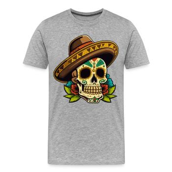 Zuckerschädel Sombrero Blumenkunst - Männer Premium Bio T-Shirt - Grau meliert - Vorne - Damien (186cm)