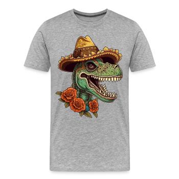 Mexican Sugar Skull Sombrero Trex - Men's Premium Organic T-Shirt - heather grey - Front - Damien (186cm)