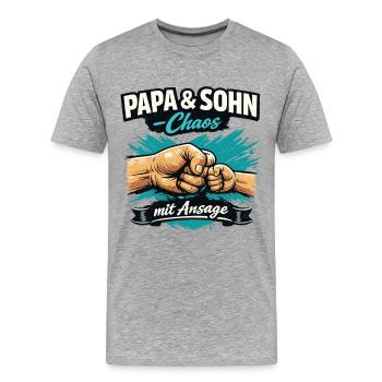 Papa und Sohn Chaos mit Ansage Statement - Männer Premium Bio T-Shirt - Grau meliert - Vorne - Damien (186cm)