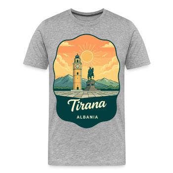 Insigne de voyage vintage de la place Skanderbeg de Tirana - T-shirt bio Premium Homme - gris chiné - Devant - Damien (186cm)