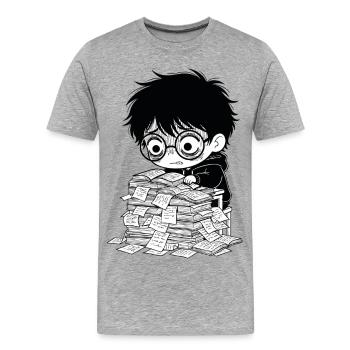Sticker Burnout Étudiant Livres Noir et Blanc - T-shirt bio Premium Homme - gris chiné - Devant - Damien (186cm)