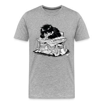 Student Out of Bed Sleep Office Books - Men's Premium Organic T-Shirt - heather grey - Front - Damien (186cm)