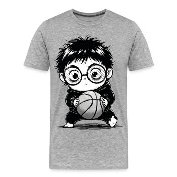 Kids Basketball Hoodie Sport Black and White - Men's Premium Organic T-Shirt - heather grey - Front - Damien (186cm)