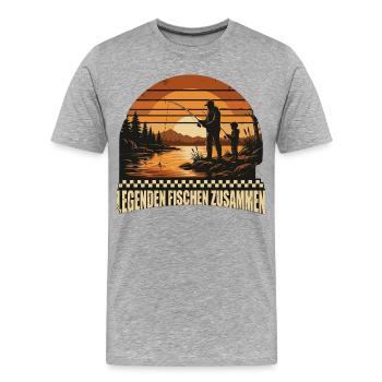 Legenden fischen zusammen - Männer Premium Bio T-Shirt - Grau meliert - Vorne - Damien (186cm)