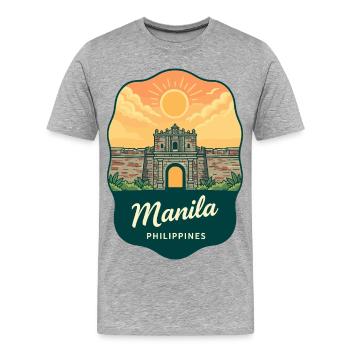 Manila Intramuros Retro Sonnenuntergangs-Reiseabzeichen - Männer Premium Bio T-Shirt - Grau meliert - Vorne - Damien (186cm)