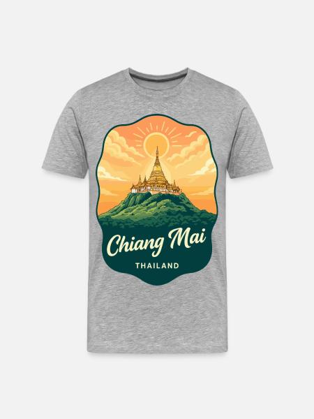 Chiang Mai Doi Suthep Retro-Reiseabzeichen - Männer Premium Bio T-Shirt - Grau meliert