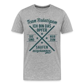 JGA Team Bräutigam Ich bin das Opfer - Bier saufen - Männer Premium Bio T-Shirt - Grau meliert - Vorne - Damien (186cm)