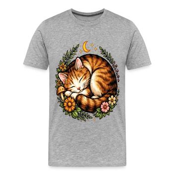 Traumkatze mit einem nachtaktiven Blumenherz - Männer Premium Bio T-Shirt - Grau meliert - Vorne - Damien (186cm)