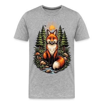 Renard dans la forêt au soleil levant - T-shirt bio Premium Homme - gris chiné - Devant - Damien (186cm)