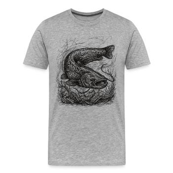 Wels Angeln Design – Art de la pêche au poisson-chat - T-shirt bio Premium Homme - gris chiné - Devant - Damien (186cm)