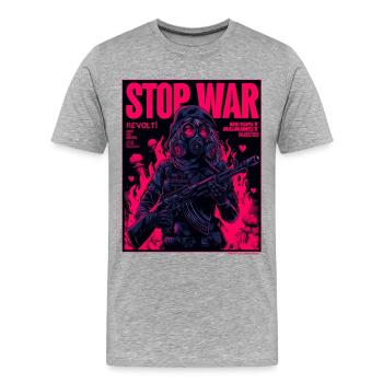 Neon Stop-War Protest - Men's Premium Organic T-Shirt - heather grey - Front - Damien (186cm)