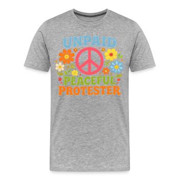 Manifestation pacifique non rémunérée Retro Flowers - T-shirt bio Premium Homme - gris chiné - Devant - Damien (186cm)