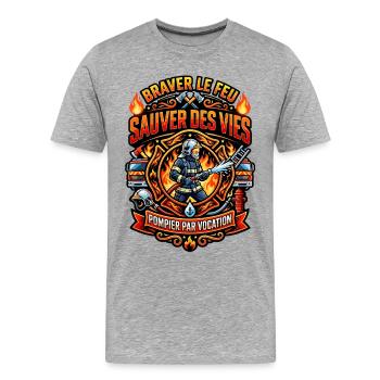 Pompier cadeau homme sapeur-pompier feu héros - T-shirt bio Premium Homme - gris chiné - Devant - Damien (186cm)