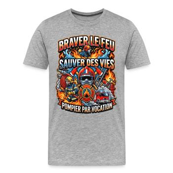 Pompier cadeau homme sapeur-pompier feu héros - T-shirt bio Premium Homme - gris chiné - Devant - Damien (186cm)