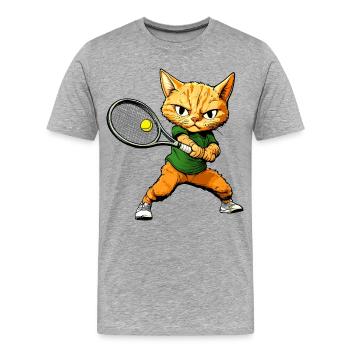Katzen Tennis - Männer Premium Bio T-Shirt - Grau meliert - Vorne - Damien (186cm)