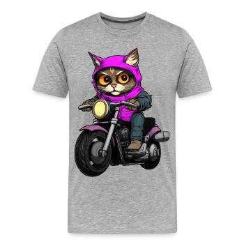 Cats Motocyclistes / Motocyclistes - T-shirt bio Premium Homme - gris chiné - Devant - Damien (186cm)