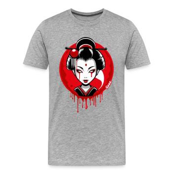 Geisha Nachtmond - Männer Premium Bio T-Shirt - Grau meliert - Vorne - Damien (186cm)