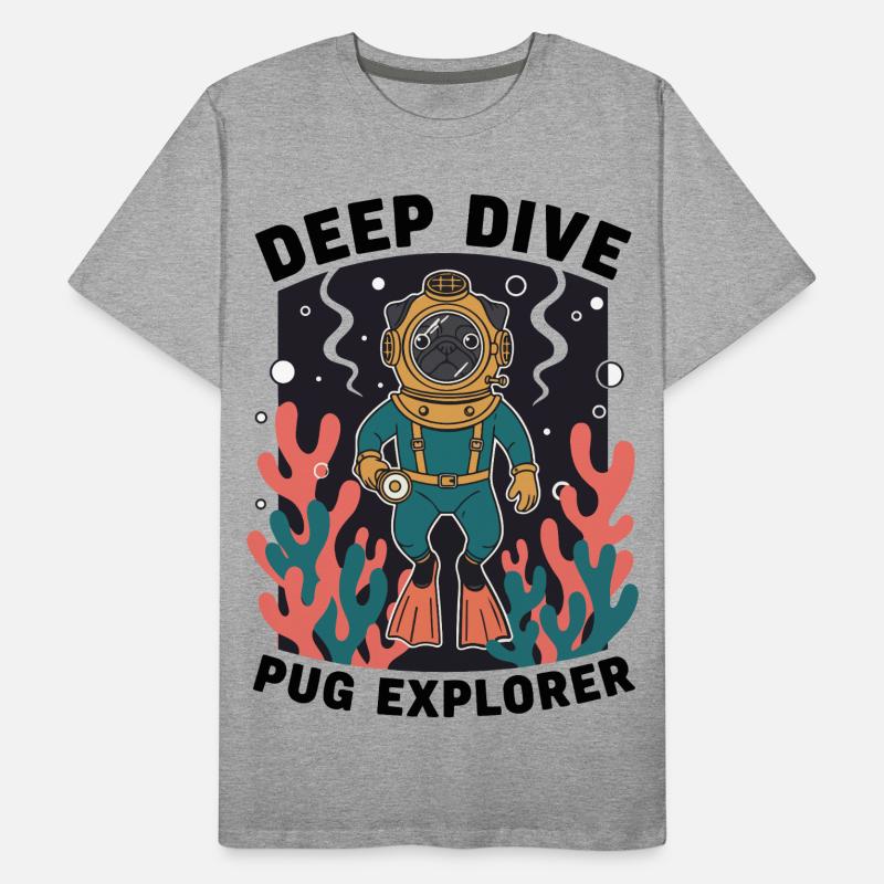 Deep Dive Pug Explorer Carlin Plongeur T-shirt bio Premium Homme