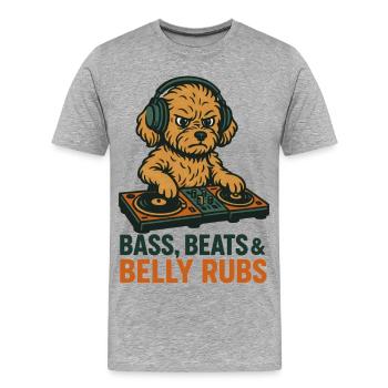 DJ Maltipoo: Bass, Beats & Belly Rubs Retro Design - Men's Premium Organic T-Shirt - heather grey - Front - Damien (186cm)