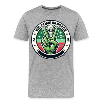 Alien Peace Badge - Men's Premium Organic T-Shirt - heather grey - Front - Damien (186cm)