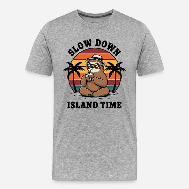 Faultier verlangsamt Inselzeit Kokosnuss-Chill - Männer Premium Bio T-Shirt - Grau meliert